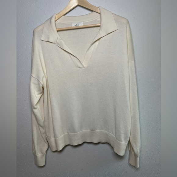 Wilfred Clara Sweater Large Light Birch Ivory Polo Merino Wool Cotton Aritzia - Picture 3 of 14